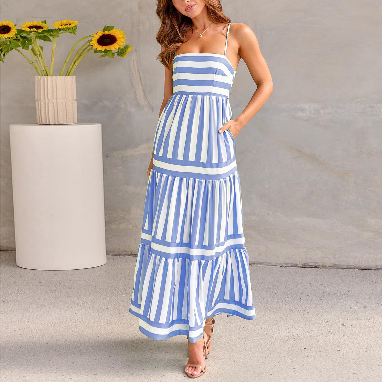 Backless Striped Dress with Sweet Details