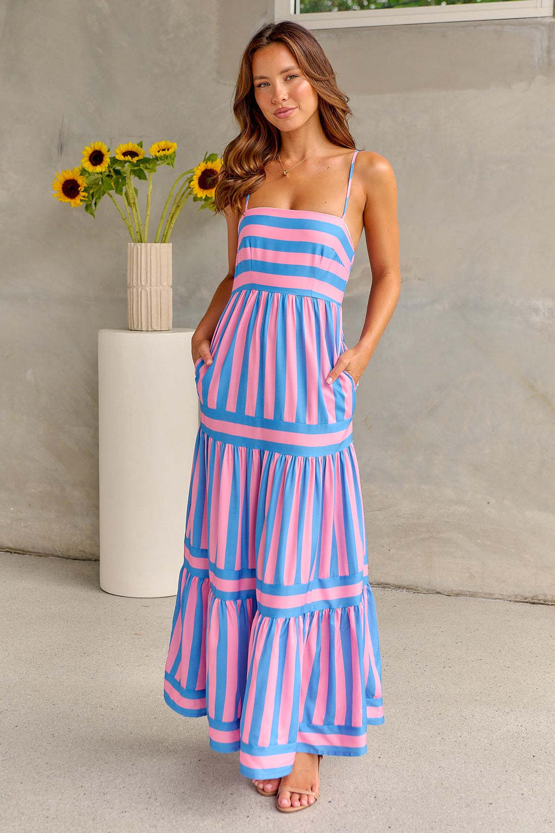 Backless Striped Dress with Sweet Details