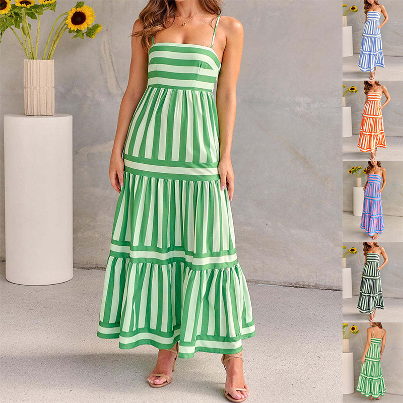 Backless Striped Dress with Sweet Details