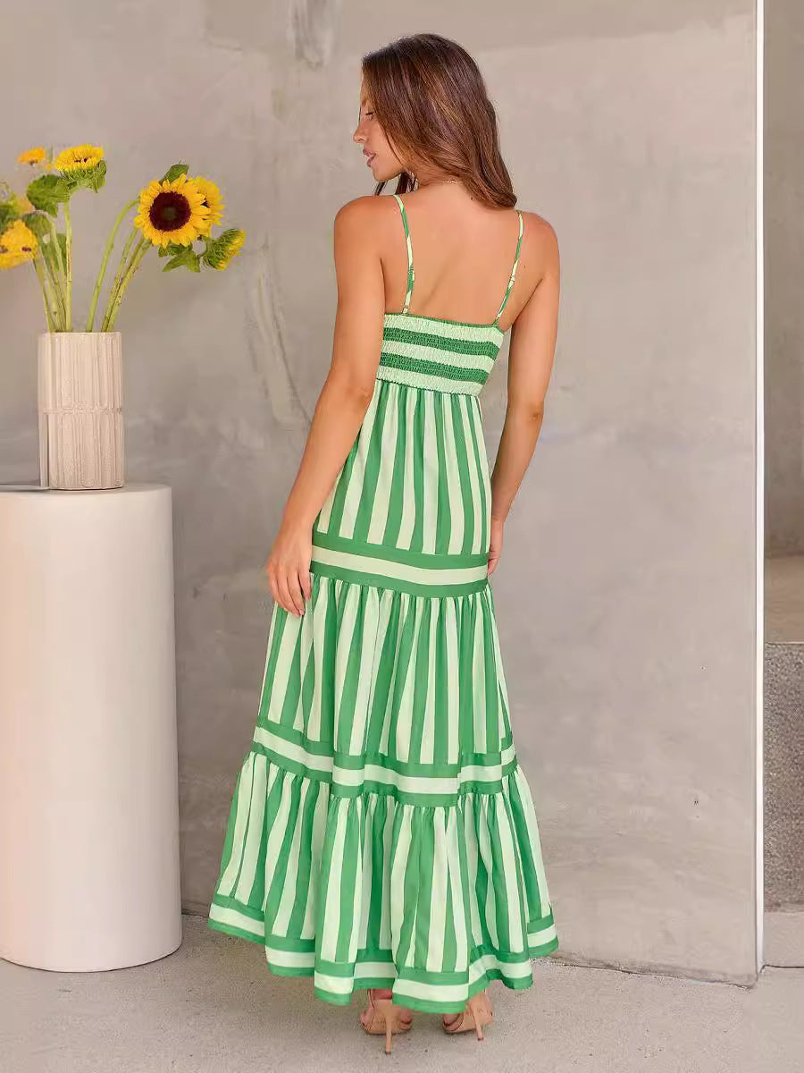 Backless Striped Dress with Sweet Details