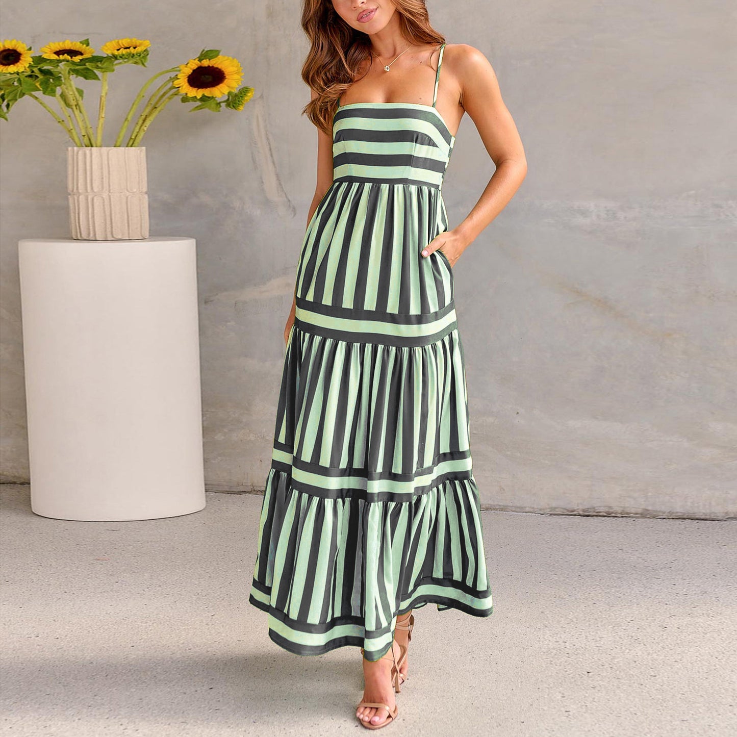Backless Striped Dress with Sweet Details