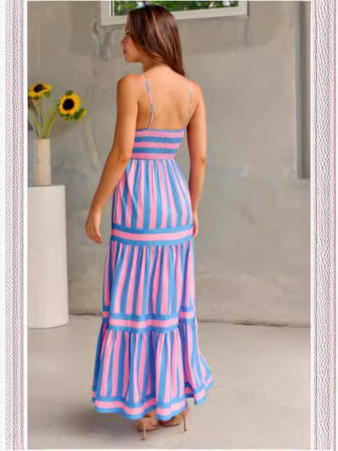 Backless Striped Dress with Sweet Details