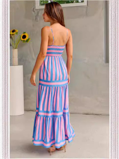 Backless Striped Dress with Sweet Details